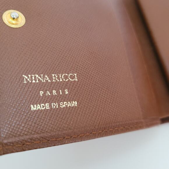Nina Ricci Canvas Leather Wallet Brown Small Card Bill Coin Holder Bifold Boho - Picture 4 of 9